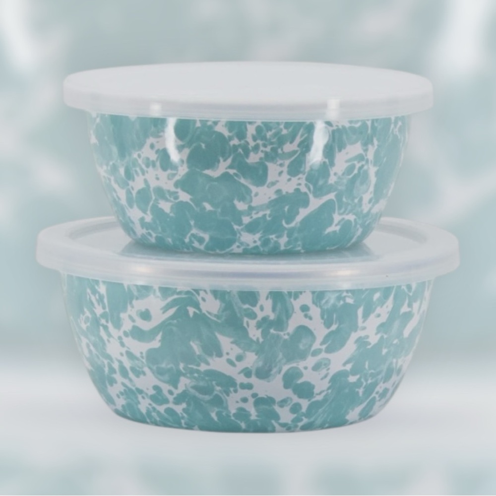 Golden Rabbit - Teal Marbled Food Storage Bowls with White Lids - Set of 2